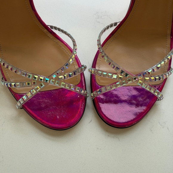 AQUAZZURA Dance Plexi 105 Embellished PVC/ iridescent leather sandals Size 38.5 - Picture 6 of 16